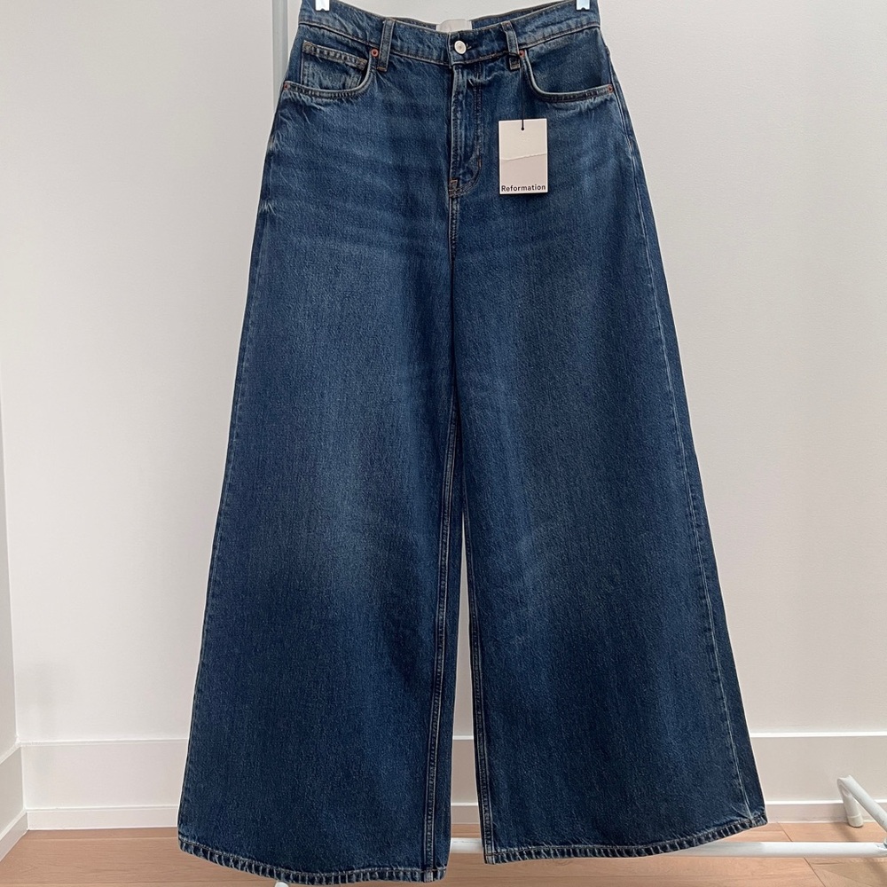 Reformation Addyson high rise wide leg jeans 27 ozark blue rigid denim NWT - Picture 2 of 15